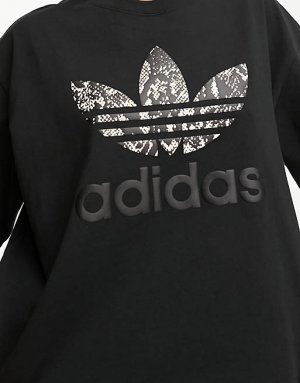 Черная футболка с большим логотипом и змеиным принтом Adidas Originals