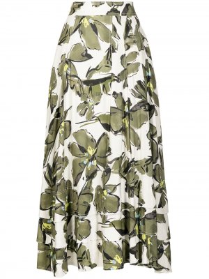 Многослойная юбка макси с цветочным принтом Aje. Цвет: белый
