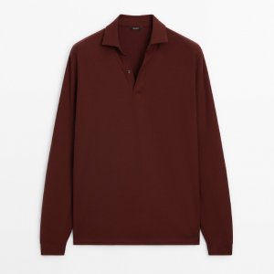 Лонгслив Polo Shirt In A Cotton And Wool Blend, красно-коричневый Massimo Dutti