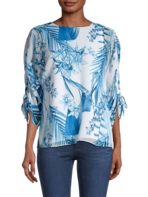 Блузка с рукавами-орхидеями и рюшами , цвет Ivory Multi Ungaro