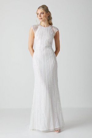 Линейное украшенное свадебное платье с короткими рукавами и украшением , белый Coast