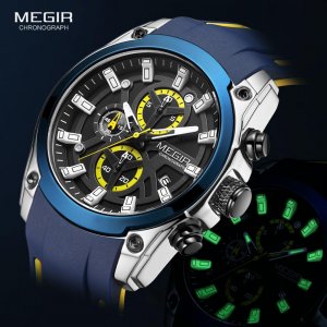 MEGIR 2020 синие спортивные часы для мужчин, лучший бренд класса люкс с хронографом, мужские в стиле милитари, кварцевые часы, светящиеся