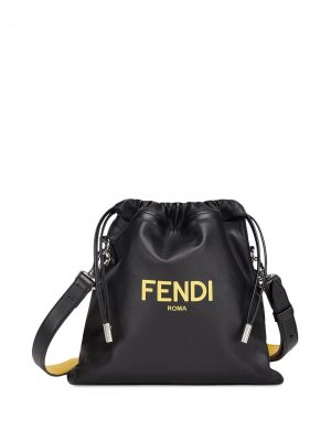Сумка на плечо с кулиской и логотипом Fendi. Цвет: черный