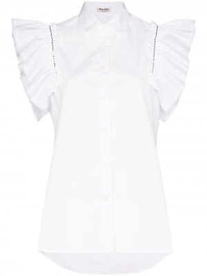 Блузка с оборками на рукавах Miu. Цвет: белый