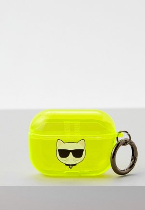 Чехол для наушников Karl Lagerfeld Airpods Pro, TPU FLUO with ring Choupette Transp Yellow. Цвет: зеленый