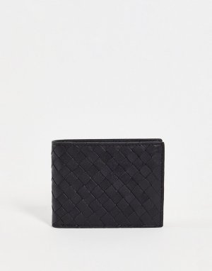 Черный кожаный бумажник с плетеной отделкой -Черный цвет ASOS DESIGN