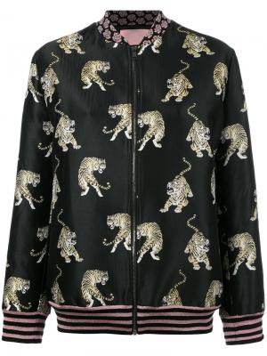Куртка-бомбер с принтом тигров Giamba. Цвет: чёрный