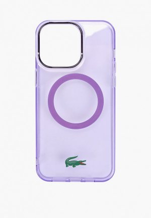 Чехол для iPhone Lacoste 15 Pro Max, с MagSafe бархатистым покрытием soft-touch. Цвет: фиолетовый