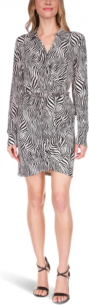 Плиссированное платье-рубашка с длинными рукавами Petite Zebra , черный MICHAEL Kors