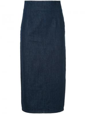 Джинсовая юбка-карандаш с высокой талией H Beauty&Youth. Цвет: синий