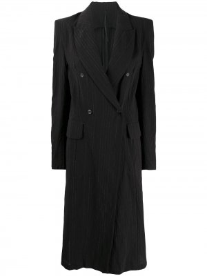 Двубортное пальто в полоску с завязками на спине Masnada. Цвет: черный