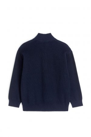Ребристый свитер с короткой молнией , синий H&M