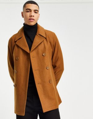 Двубортное пальто-бушлат -Коричневый цвет French Connection