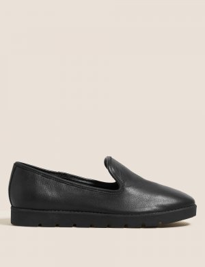 Кожаные туфли без шнуровки на плоской подошве , черный Marks & Spencer
