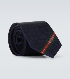 Жаккардовый шелковый галстук с двойной буквой g и конским битом , синий Gucci