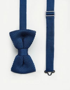Темно-синий вязаный галстук-бабочка в футляре 7X. Цвет: темно-синий