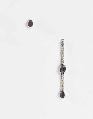 Асимметричные серьги с камнями и подвеской-планкой -Серебристый Nali