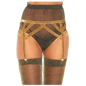 Пояс для чулок Элли с люрексом Lurex elastic garter belt GOLD O/S Leg Avenue. Цвет: золотистый
