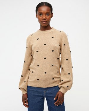 Женский свитер с круглым вырезом и объемными рукавами , кремовый Object. Цвет: бежевый