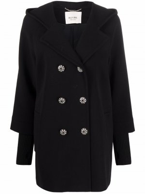 Двубортное пальто с капюшоном Blugirl. Цвет: черный