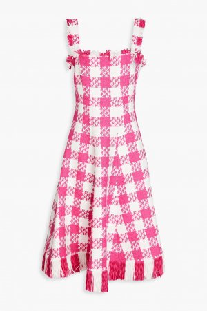Платье миди из хлопкового твида в клетку OSCAR DE LA RENTA, розовый Renta