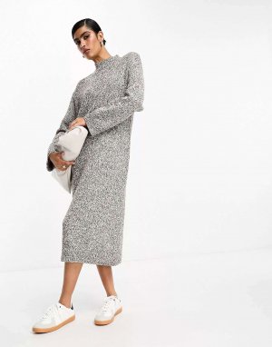 Коричнево-кремовое вязаное мини-платье в крапинку Femme Selected