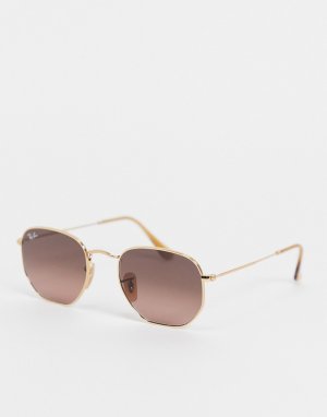 Женские солнцезащитные очки золотистого цвета в круглой оправе с коричневыми стеклами -Золотистый Ray-Ban