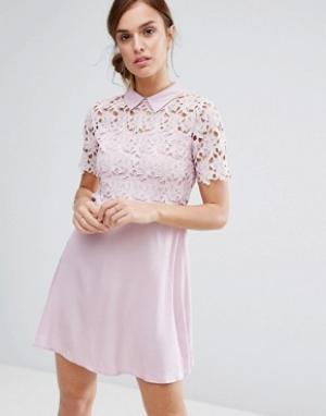 Цельнокройное платье с кружевом и воротником Philo Little White Lies. Цвет: розовый