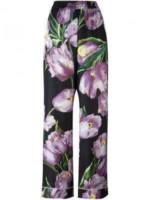 Пижамные брюки с принтом тюльпанов Dolce & Gabbana. Цвет: чёрный