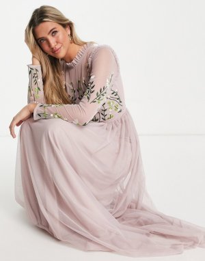 Платье макси светло-лилового цвета с декоративной отделкой на лифе и юбкой в складку Bridesmaid-Фиолетовый цвет Frock and Frill
