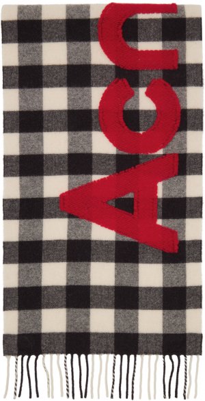 Серо-белый шарф в клетку с логотипом Acne Studios
