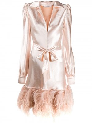 Платье-рубашка с длинными рукавами и перьями Philosophy Di Lorenzo Serafini. Цвет: розовый