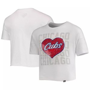 Укороченный топ с откидной крышкой и сердечками пайетками для девочек New Era White Chicago Cubs