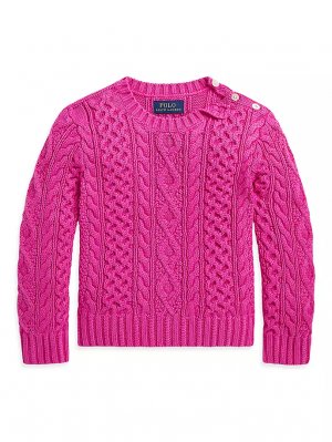 Свитер аранской вязки для маленьких девочек и , цвет accent pink Polo Ralph Lauren