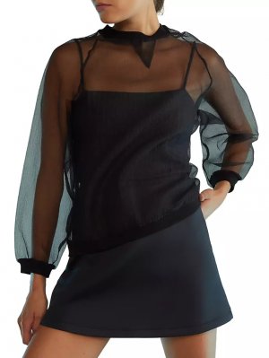Пуловер из органзы с круглым вырезом , черный Cynthia Rowley