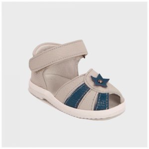 Сандалии для мальчика на липучке кожаные с супинатором 120264 размер 19 праздничные малышам летняя обувь садика босоножки Фома. Цвет: синий/серый