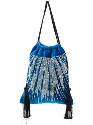 Бархатная сумка с украшением из бусин Attico. Цвет: синий
