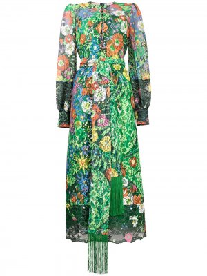 Платье-рубашка с цветочной вышивкой Gucci. Цвет: зеленый
