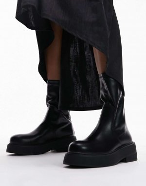 Черные ботинки-носки с фактурной подошвой Laura Topshop