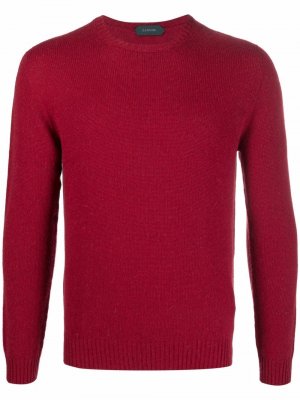 Пуловер с круглым вырезом в рубчик Zanone. Цвет: красный