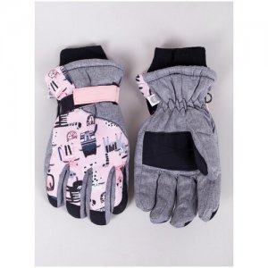 Перчатки зимние, подкладка, мембранные, размер 16, мультиколор Yo!. Цвет: черный/розовый/серый