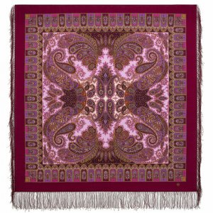 Платок ,125х125 см, розовый, бордовый Павловопосадская платочная мануфактура. Цвет: розовый/бордовый/фиолетовый