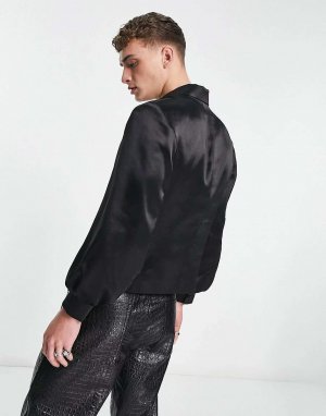 Черный атласный пиджак с объемными рукавами ASOS