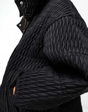 Черная текстурированная куртка-пуховик Sixth June. Цвет: черный