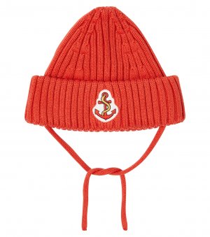 Хлопковая шапка в рубчик с вышивкой, красный Mini Rodini