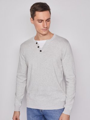 Комбинированный пуловер из хлопка zolla. Цвет: светло-серый