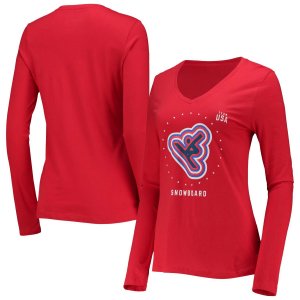Женская красная футболка с длинным рукавом логотипом сборной США по сноуборду Fanatics