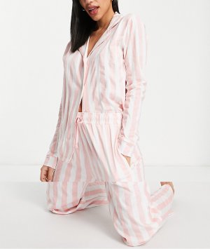 Пижамный комплект с топом длинными рукавами в полоску розового и белого цвета Sophia-Розовый цвет Brave Soul