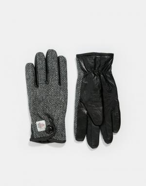 Кожаные перчатки с твидовой вставкой X The British Belt Company. Цвет: черный