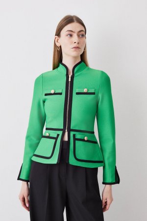 Трикотажная куртка с контрастной окантовкой и повязкой , зеленый Karen Millen